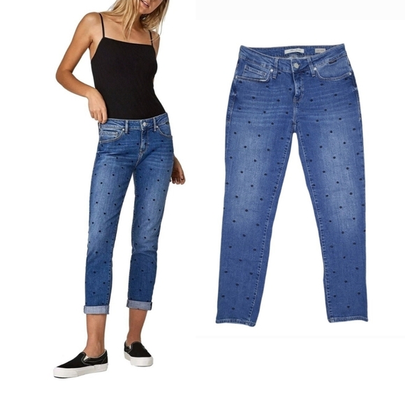 Mavi ADA Boyfriend Embroidered Polka Dot Blue Stretch Ankle Jeans Size 27 - Picture 2 of 16